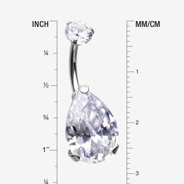 Detail View 1 of Brilliant Teardrop Sparkle Internally Threaded Steel Belly Ring-Clear Gem